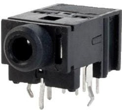 SJ-3580BNG, Phone Connectors 3.5 mm, Stereo, Right Angle, Through Hole, 3 Conductors, DPDT Switch, Kinked Pins, Audio Jack Connector
