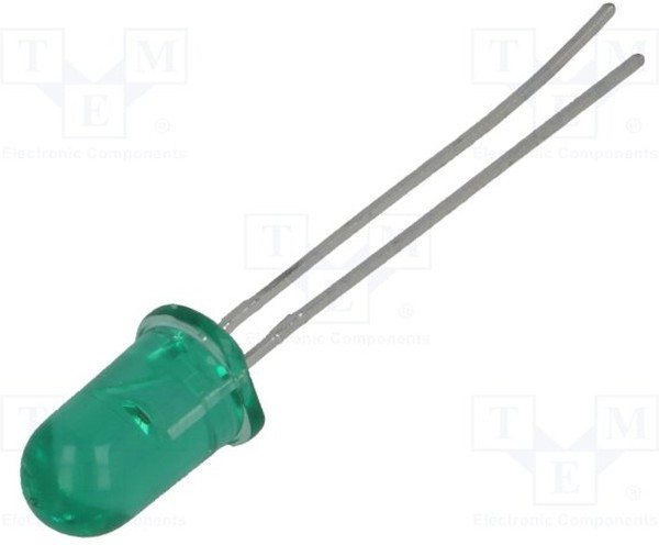 HLMP-3519-F0002, LED; 5mm; green; 12?70mcd; 24°; Front: convex; 2.1?2.7V