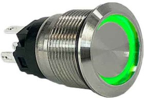 AV1-1B211B-R00, Pushbutton Switches 1-pole, Maintained, 10.1A Resistive 12VDC not HP rated, Illuminated Flush Pushbutton Switch with .110 T