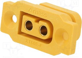XT60E-F, Гнездо; питания DC; XT60; "мама"; PIN: 2; пайка; желтый; 30А; UL94V-0