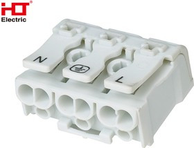 081-32-024, Клемма пружинная соединительная КСПн3-L+N+PE, 16A, с монтажной ножкой HLT 081-32-024, Клемма пружинная соединительная КСПн3-L+N+PE, 16A, с монтажной ножкой HLT