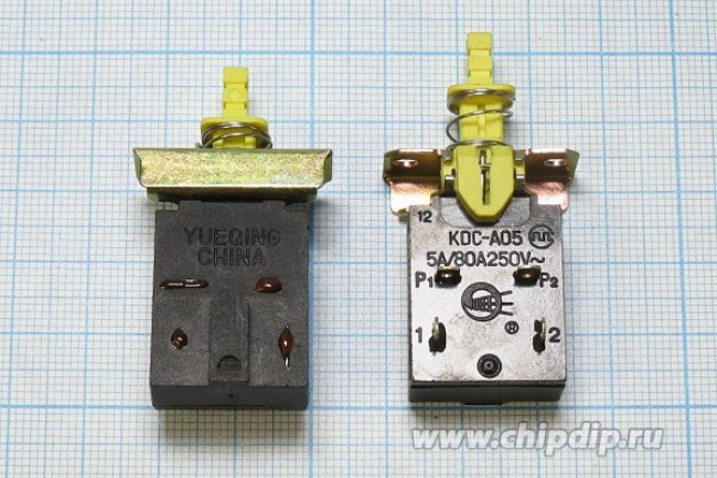 Переключатель кнопочный TV, 220В, 5.0А, ON-OFF, контакты 4C, KDC-A05-2/4P