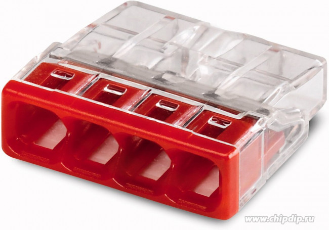 Клемма 4-х проводная 4х(0.5-2.5мм) для распред. короб. (с контактн. пастой "Alu-Plus") WAGO 2273-244 Клемма 4-х проводная 4х(0.5-2.5мм) для распред. короб. (с контактн. пастой "Alu-Plus") WAGO 2273-244