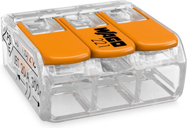 Клемма WAGO 221-413 (3Х4,0мм2 с рычажком) уп.(50шт)