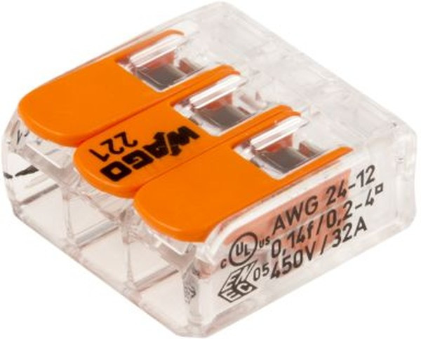 Клемма WAGO 221-413 (3Х4,0мм2 с рычажком) уп.(50шт)