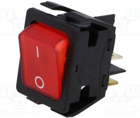 C6053ALBR31197W, ROCKER; DPST; Pos: 2; ON-OFF; 16A/250VAC; 20A/28VDC; red; neon lamp