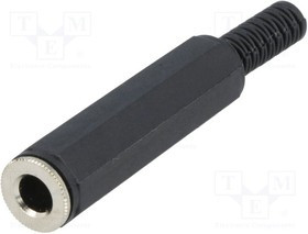 JC-110, Вилка, Jack 6,3мм, "мама", stereo, с амортизатором, прямой, пайка