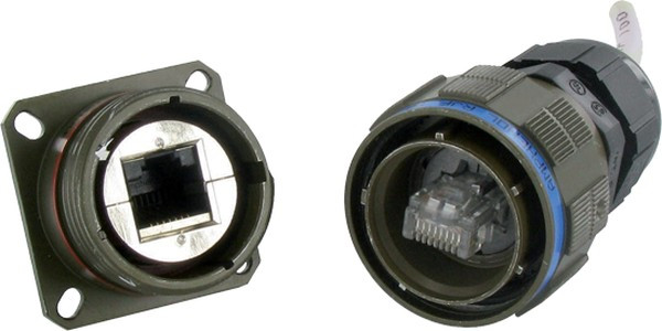 RJFTV7PE1G, Адаптер в линию, Jam Nut, RJ45, RJ45, Переходник, Встраиваемый в Линию, RJFTV, Гнездо, 8 вывод(-ов)