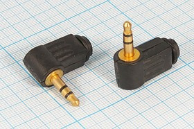 Штекер Audio Jack стерео 3.5мм на кабель, угловой; Q-2781 штек 3,5стерео\3C[Au]\каб угл \пл хвост\