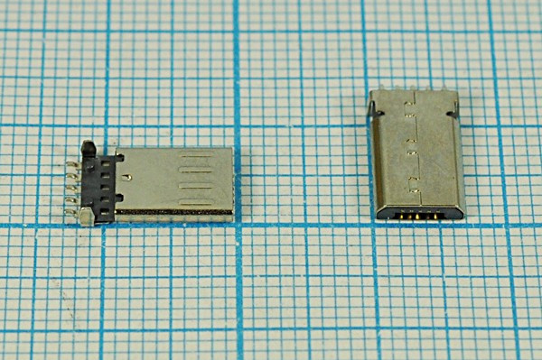 Штекер micro USB, Тип B, угловой, 5 контактов, SMD на плату; №12761 штек microUSB \B\5C2HP\плат\ угл\\microUSB B-5PSMD1\