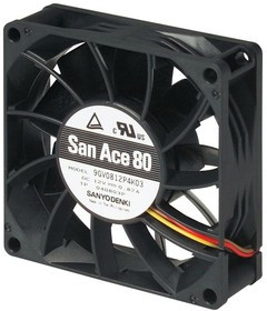 9GV0824K402, Осевой Вентилятор, 24 В, Square, 80 мм, 25 мм, Шарикоподшипник, 74.8 фут³/мин