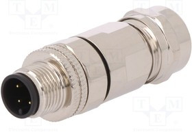 PXMBNI12FIM04ASCPG9, Разъем Кабеля, Buccaneer M12 Series, M12, Male, 4 Positions, Штырь для Пайки
