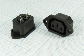 Разъем питания AC розетка С13,250 B, 10 A, на блок, фланец 2 отверстия,AC-022