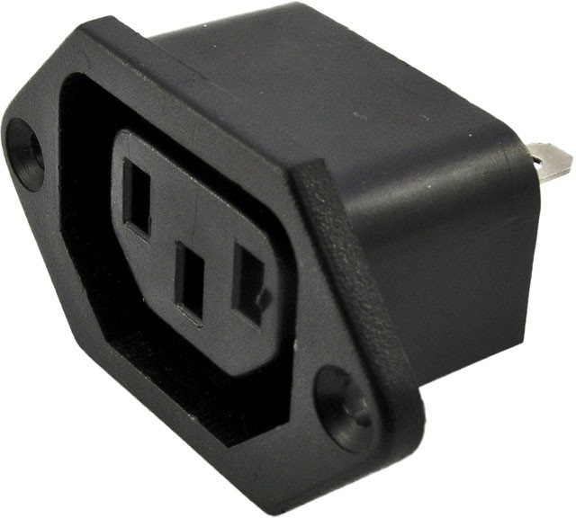 Разъем питания AC розетка С13,250 B, 10 A, на блок, фланец 2 отверстия,AC-022