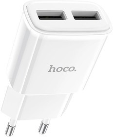 Блок питания (сетевой адаптер) HOCO C88A Star round 2xUSB, 2.4A с кабелем micro USB (1м) (белый)