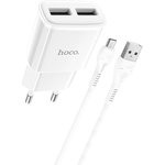 Блок питания (сетевой адаптер) HOCO C88A Star round 2xUSB, 2.4A с кабелем micro USB (1м) (белый)