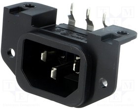 GSP1.9103.1, IEC Power Connector, IEC C14 Inlet, 10 А, 250 В AC, Быстрое Соединение, Монтаж на Фланец