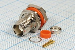 Разъем TNC розетка, RG6, на блок, обжимной, фланец