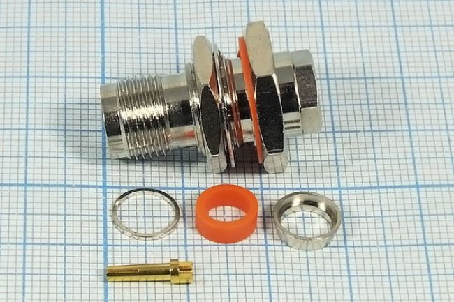 Разъем TNC розетка, RG6, на блок, обжимной, фланец Разъем TNC розетка, RG6, на блок, обжимной, фланец
