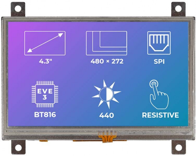 RVT43ALBFWR00, TFT Displays & Accessories 4.3", EVE3, frame, RTP, air bond RVT43ALBFWR00, TFT Displays & Accessories 4.3", EVE3, frame, RTP, air bond