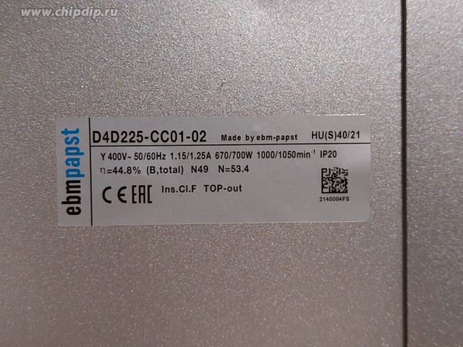 Вентилятор Ebmpapst D4D225-CC01-02 400V 50/60Hz 1.15/1.25A 670/700W 1000/1050min-1