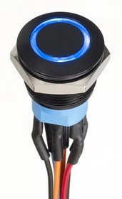 AV9112F1020870K, Illuminated Push Button Switch, Momentary, Panel Mount, 19.2mm Cutout, DPDT, Blue LED, 30V dc, IP67