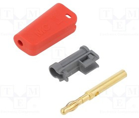 LQ-4A-30-22, Вилка; "банан" 4мм; 19А; красный; позолота; Монтаж: на кабель