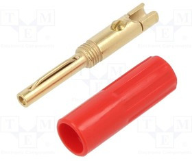 584-0500, Вилка; "банан" 4мм; 16А; 50ВDC; красный; неизолированный; 7,1мм2