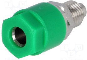 PJ3230-G, Гнездо, "банан" 4мм, 36А, 60ВDC, Отв: d8мм, зеленый, никелированные