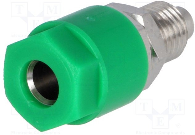 PJ3230-G, Гнездо, "банан" 4мм, 36А, 60ВDC, Отв: d8мм, зеленый, никелированные