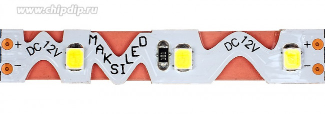 Светодиодная гибкая лента с фигурной платой MAKSILED 1м, 12В, 7Вт/м, 60д/м, IP20, 600Лм/м, теплый белый, 9мм, ML-R60-2835-WW-S-Z