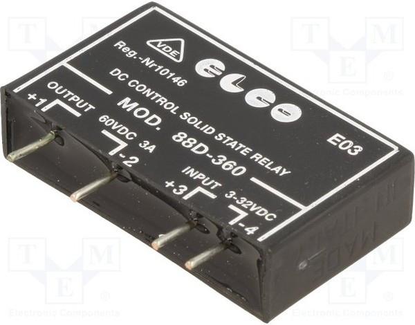 SSR88D-360, Реле полупроводниковое, SPST-NO, Uупр 3-32ВDC, 3А, макс.60ВDC