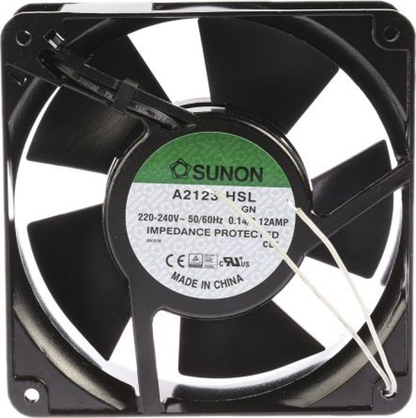 A2123-HSL.GN, A2123 Series Axial Fan, 230 V ac, AC Operation, 161.4m³/h, 22W, 120mA Max, 120 x 120 x 38mm A2123-HSL.GN, A2123 Series Axial Fan, 230 V ac, AC Operation, 161.4m³/h, 22W, 120mA Max, 120 x 120 x 38mm