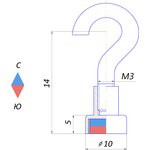 Крючок на неодимовом магните Е10 (М3)