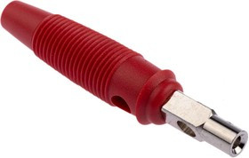 930058101, Red Male Banana Plug, 4 mm Connector, Screw Termination, 16A, 60V dc, Nickel Plating