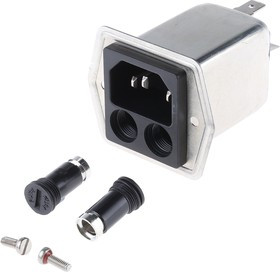 5707.0401.312, 4A, 250 V ac Male Panel Mount Filtered IEC Connector 5707.0401.312, Solder