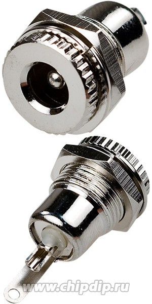 3-228, Разъем питания гнездо 5.5x2.5мм металл на панель с гайкой