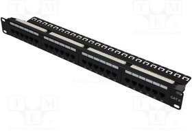 LOG-NP0004A, Patch panel; RJ45; Кат: 6; RACK; черный; Кол-во портов: 24; 19"