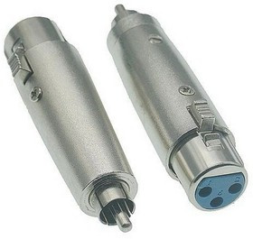 JD-488 / XLR 3P F-RCA M, Переходник микрофонный JD-488 XLR 3pin гнездо (мама)-RCA штекер (папа), 48 В, -20...+50°C, цвет серый металлик