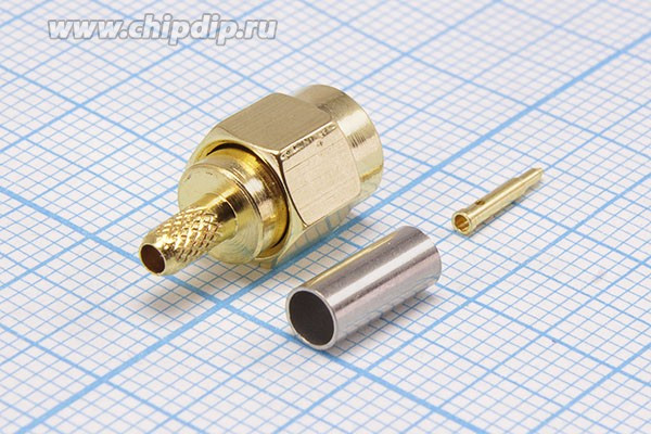 Высокочастотный разъем штекер SMA на кабель RG316 обжимной, позолоченный; Q-15886 штек SMA\RG316\\обж\зол\ Высокочастотный разъем штекер SMA на кабель RG316 обжимной, позолоченный; Q-15886 штек SMA\RG316\\обж\зол\