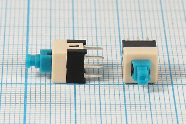 Двухполюсная кнопка с фиксацией DPDT, 2xon-off/off- on,30В/0.03А, аналог [PB22E07сф]; №2521 ПКн 7,0x 7,0x12\ 30\ 0,03\DPDT\\\6P\SPS2271\