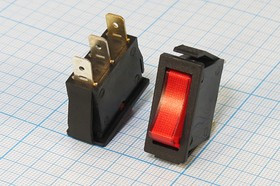 Клавишный включатель красного цвета 220В/15А, без фиксации; №9015 R Пкл\\15\OFF-(ON)\\ чер\кр\\3T\MRS-111-1C\