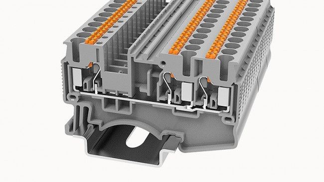 DS2.5-TW-01P-11-00Z(H), Клемма проходная пружинная Push-in, Кол-во точек подключения: 3, Сечение: 0,14 кв.мм - 2,5 кв.мм, Ном. Ток: 24А, Шир
