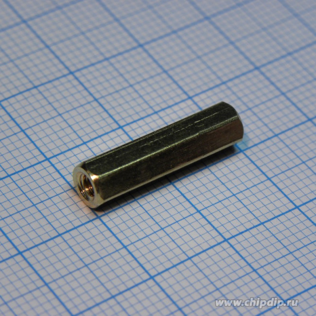 PCHSS-20, (KLS8-DBK-M3-E5.0-L20), Стойка латунная для печатной платы, шестигранная, М3, 20мм, отверстие-отверстие PCHSS-20, (KLS8-DBK-M3-E5.0-L20), Стойка латунная для печатной платы, шестигранная, М3, 20мм, отверстие-отверстие