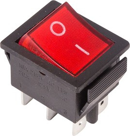 36-2350, Переключатель клавишный 250V 15А (6с) ON-ON красный с подсветкой (RWB-506, SC-767)