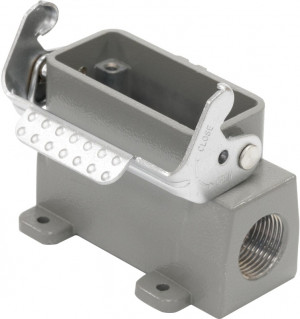 MP009372, Разъем для тяжелых условий, Основа, сквозной монтаж с гайкой, ввод сбоку, Корпус из Алюминия