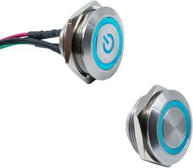 SV8FW3SS-601, Pushbutton Switches 25mm dia, 2A 36VDC, White LED Power Symbole Ring, Wired Leads 500mm