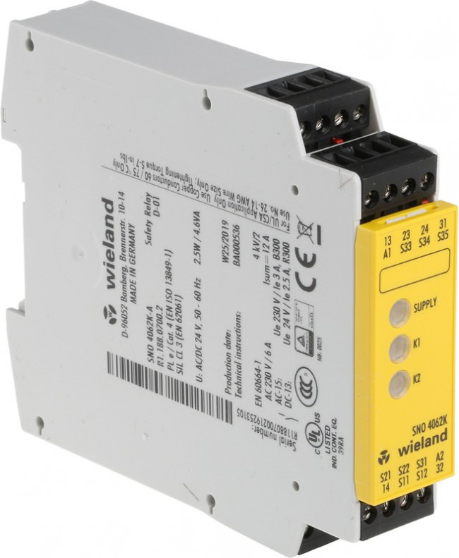 SNO 4062K-A-00C, Dual-Channel Emergency Stop Safety Relay, 24V ac/dc, 2 Safety Contacts