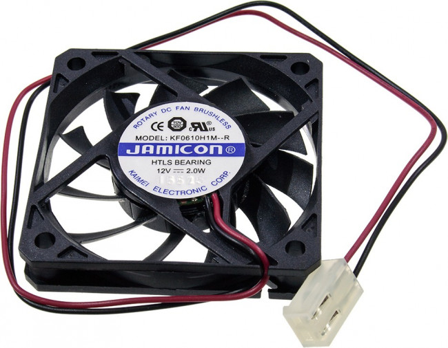 Вентилятор 60x60x10, напряжение 12В, мощность 2,0Вт, выводы 2L, подшипник скольжения, KF0610H1M-R