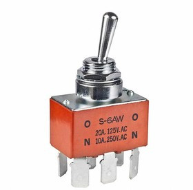 S6AWF, Toggle Switches DPDT ON-ON .250 QC SPLSHPRF BUSHING 20A